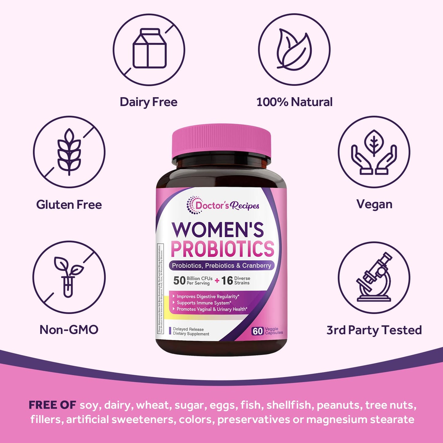 Doctor's Recipes Women’s Probiotic 50B CFU | 16 Strains, Cranberry, Vaginal & Urinary Health