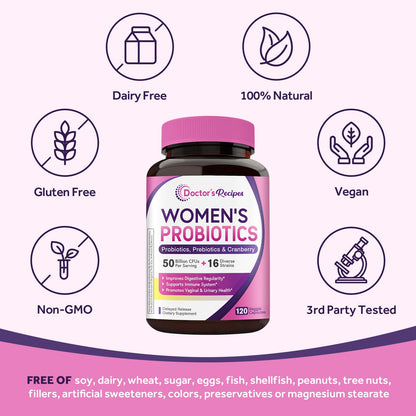 Doctor's Recipes Women's Probiotic – 50B CFU, 16 Strains, Cranberry