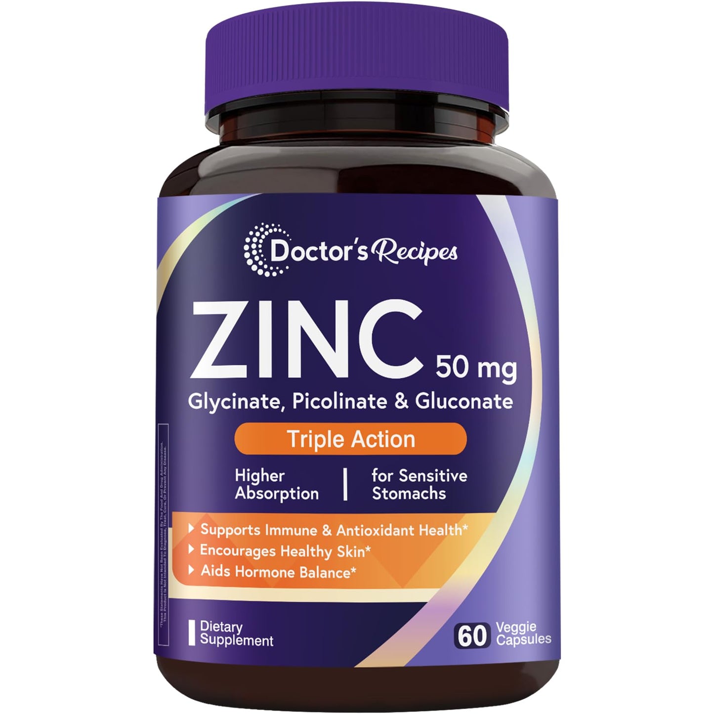 Doctor's Recipes Zinc Supplement 50mg – Triple Action Immune Support | 60 Capsules