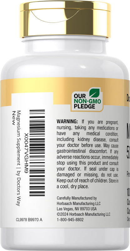 Doctor's Way Magnesium 500mg - 100 Coated Caplets | Magnesium Oxide | Vegetarian, Non-GMO, Gluten Free