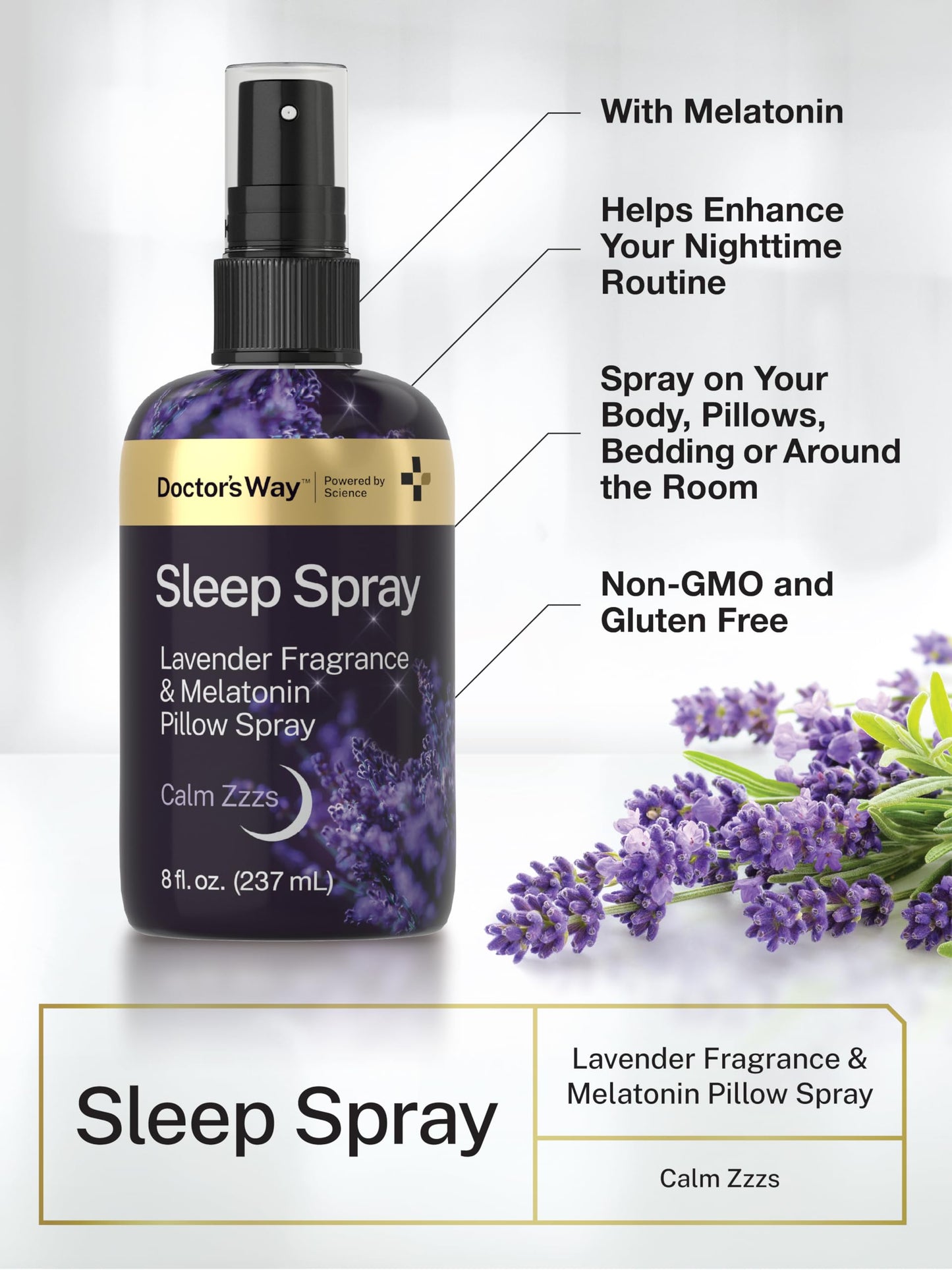 Doctor's Way Sleep Spray 8oz - 3 Pack | Lavender & Melatonin | Non-GMO, Gluten Free