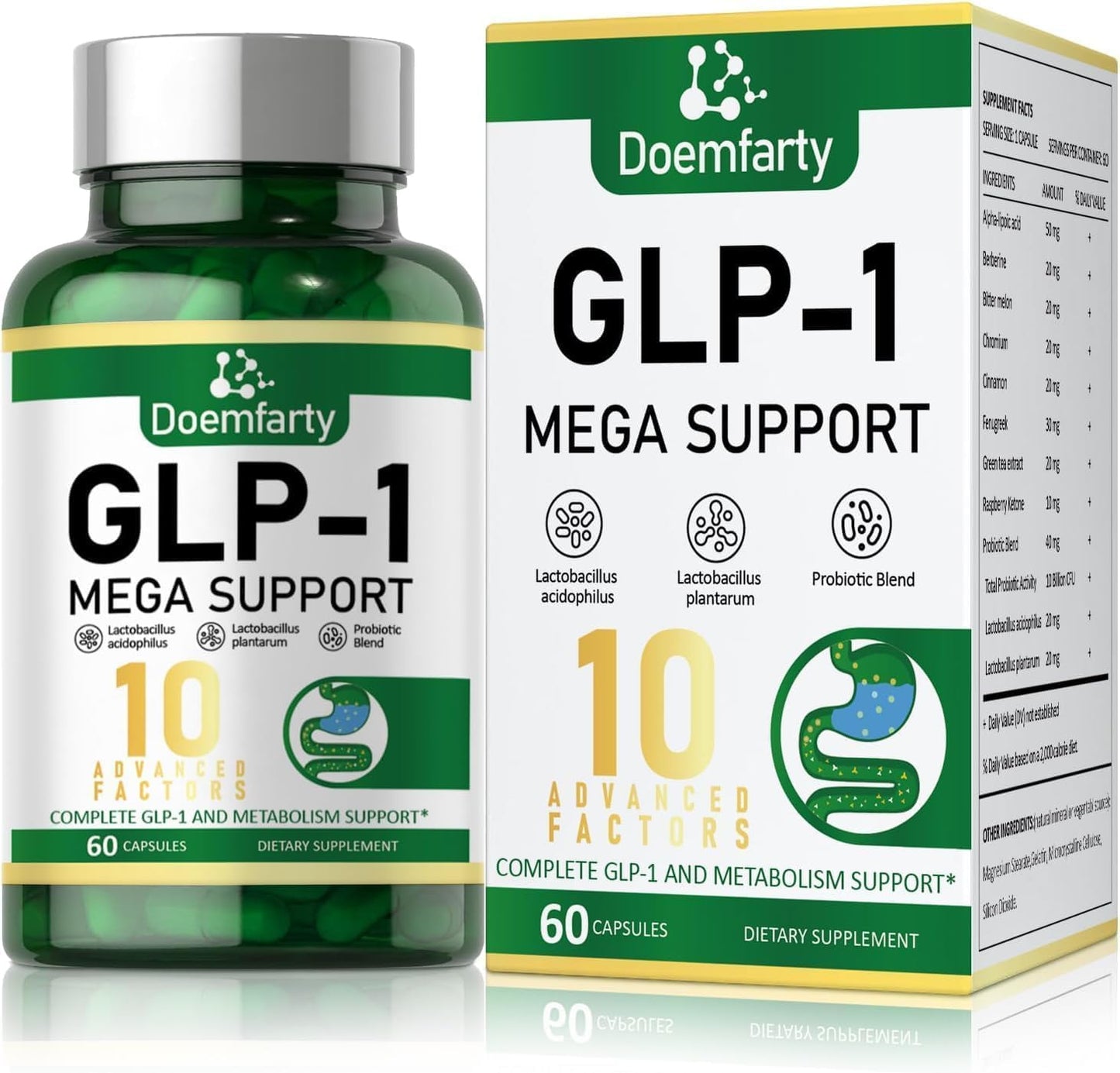 doemfarty GLP-1 Probiotic – GLP-Activate with 10B CFU, 60 Capsules