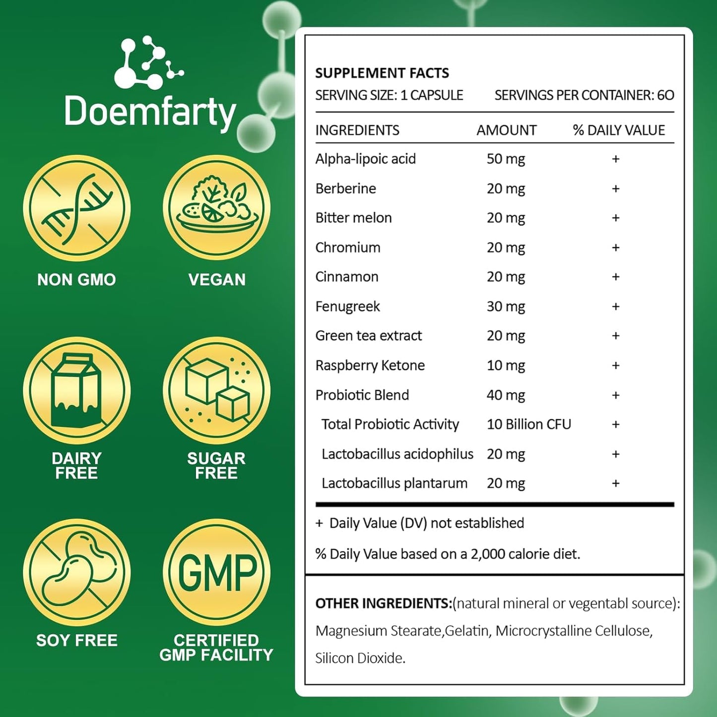 doemfarty GLP-1 Probiotic – GLP-Activate with 10B CFU, 60 Capsules