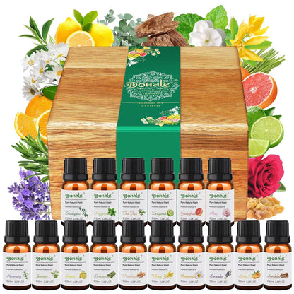 Dohale Essential Oils Set in Acacia Wood Gift Box - 10ml Diffuser Aromatherapy