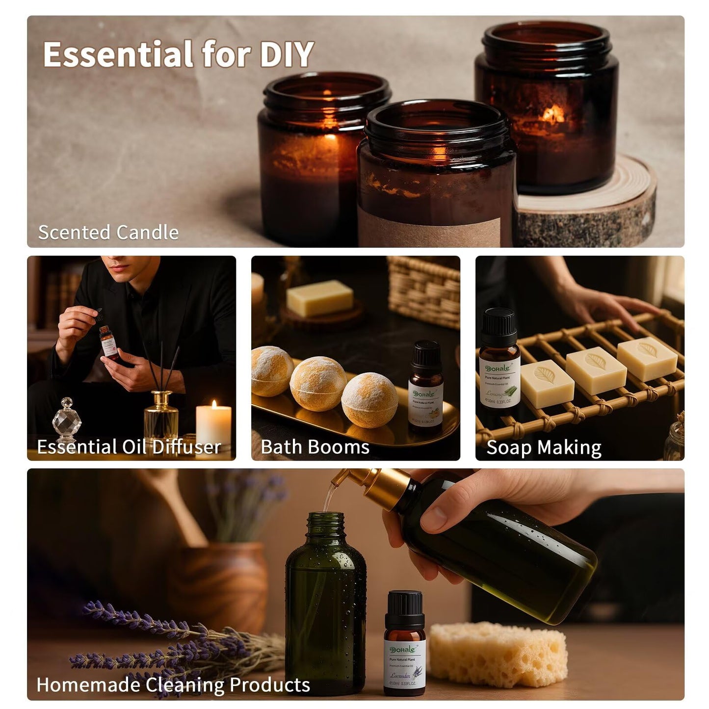 Dohale Essential Oils Set in Acacia Wood Gift Box - 10ml Diffuser Aromatherapy