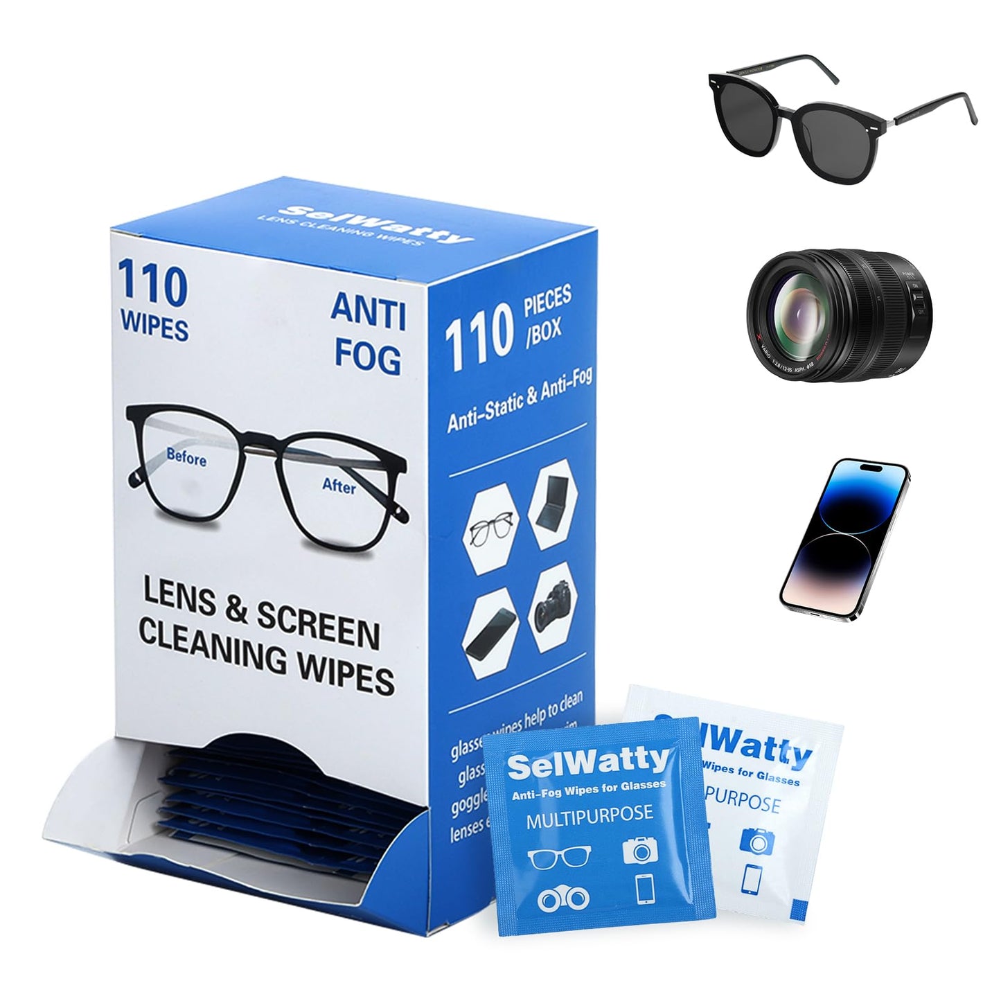 Domigard Lens Wipes for Eyeglasses – 110 Pack, Anti-Fog & Streak-Free