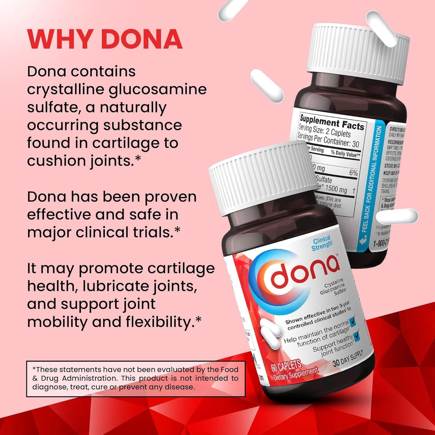 DONA Crystalline Glucosamine Sulfate 60 Caplets (3 Pack) - Joint Health