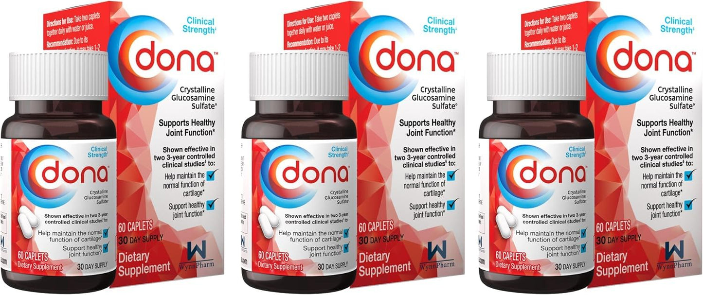DONA Crystalline Glucosamine Sulfate 60 Caplets (3 Pack) - Joint Health
