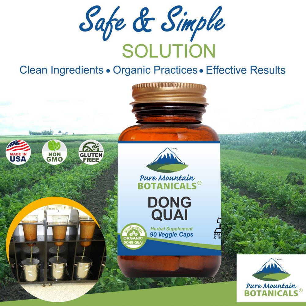 Pure Mountain Botanicals Dong Quai Capsules – 500mg Organic Dong Quai Root, Kosher & Vegan
