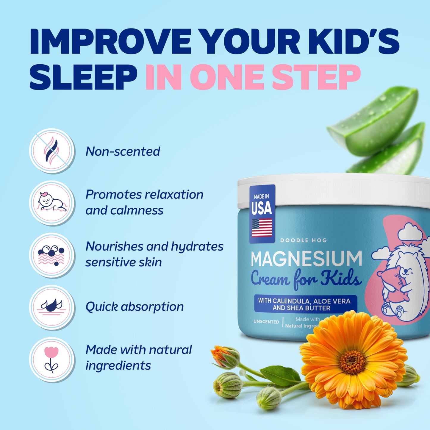 DOODLE HOG Magnesium Cream for Kids – Soothing Sleep Support (USA Made, 4 oz, Unscented)