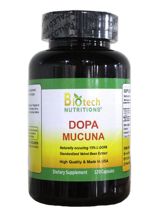 Biotech Nutritions Dopa Mucuna 15% L-Dopa (Mucuna pruriens) 120 Vege Capsules Made in USA BritishVita | Premium UK Vitamins & Wellness Supplements