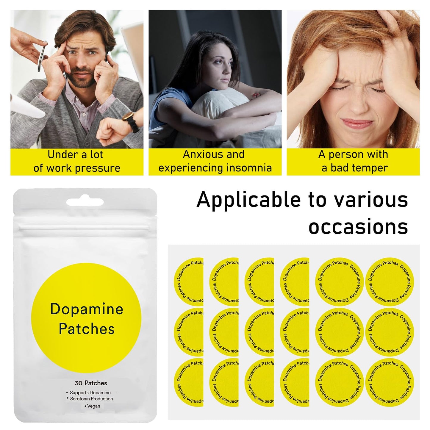 Dopamine Patches – 60 Vegan Plant-Based Patches for Women & Men, Advanced & Convenient