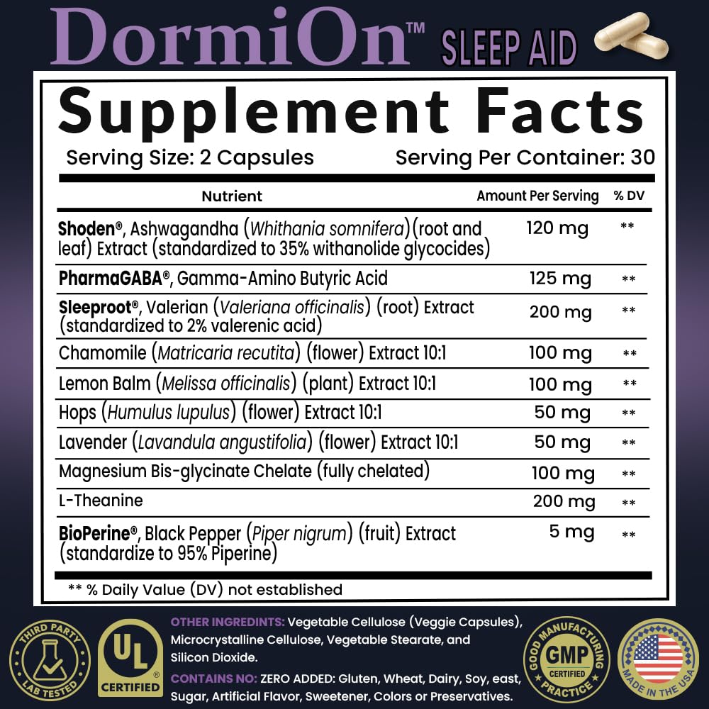 DormiOn Melatonin-Free Sleep Aid for Adults – 10-in-1 Deep Sleep Blend | Sleeproot Valerian, PharmaGABA, Shoden Ashwagandha | 60 Caps