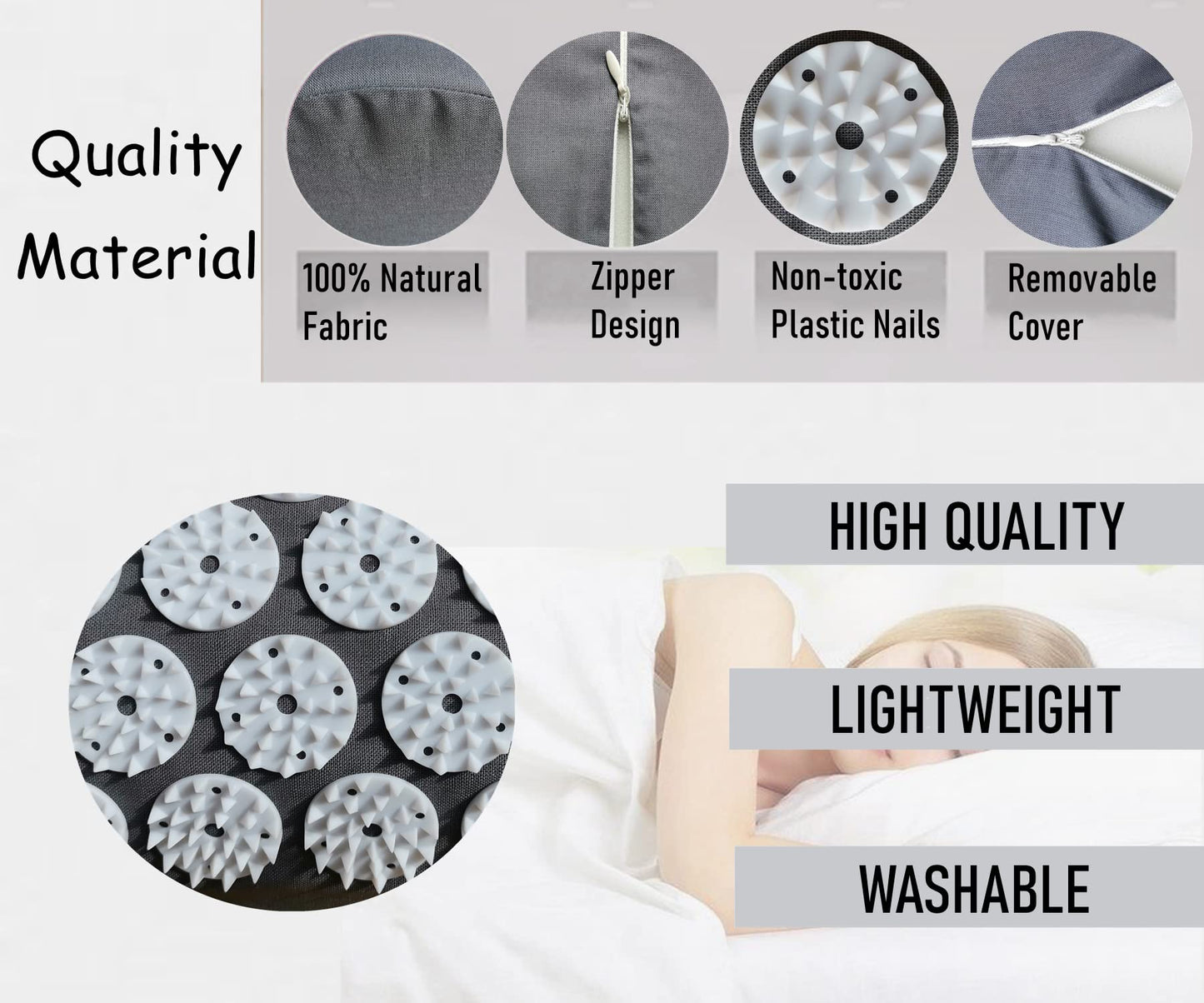 DoroSun Acupressure Massager Pillow – Pain Relief for Neck, Back & Head (Grey)