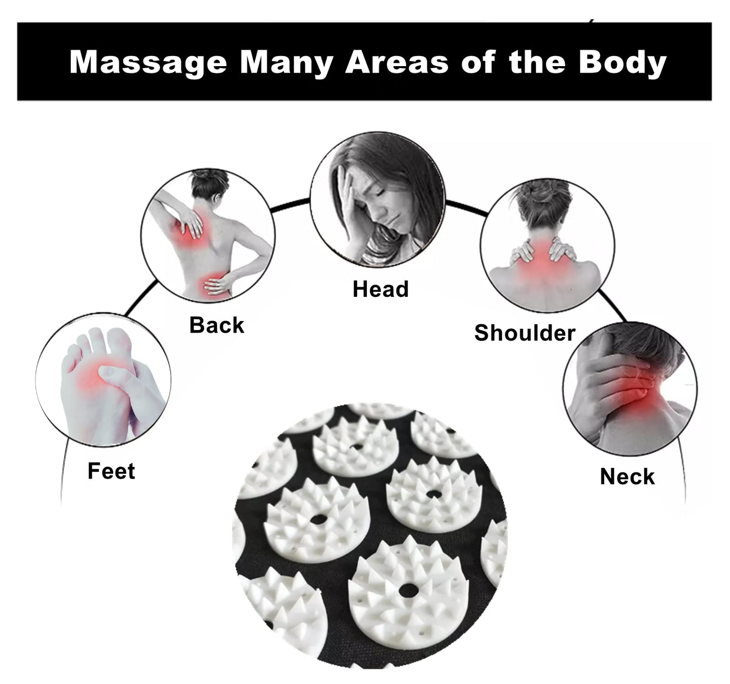 DoroSun Acupressure Massage Pillow – Neck, Back & Head Pain Relief (Black)