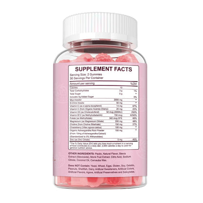 Myo-Inositol & D-Chiro Inositol Gummies for Women – 2000mg/50mg, 40:1 Ratio, Magnesium & Vitamin D3, 60 Gummies | Vegan & Gelatin-Free