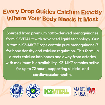 Vitamin K2 MK7 Liquid – 100 mcg, Vegan & Non-GMO, 60ml Berry Flavor | Bone & Cardiovascular Support