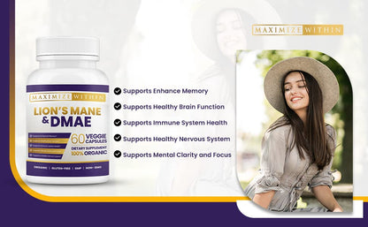 Maximum Slim Lion's Mane & DMAE Capsules – Memory & Focus Support (60 Caps)