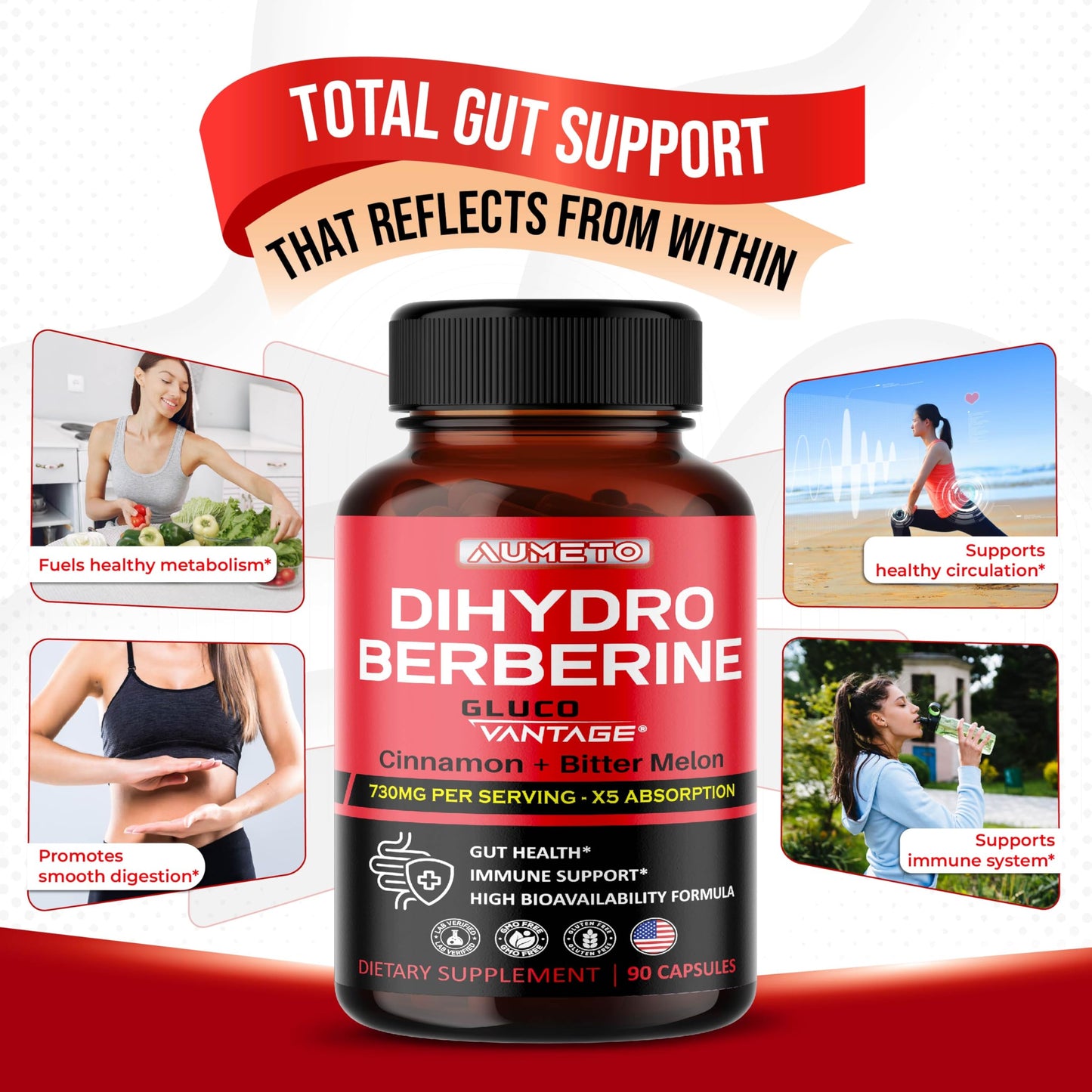 8 in 1 Dihydroberberine Supplement – Digestive Support & Immunity (90 Count)