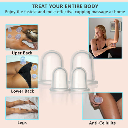 DoSensePro Cupping Kit - Silicone Massage Therapy Cups (4 cups: 2 XL & 2 L)