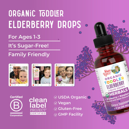 MaryRuth Organics Toddler Elderberry Syrup – USDA Organic, Sugar Free, 1 fl oz