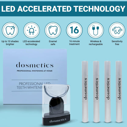 DOSMETICS Teeth Whitening Kit with LED Light – 4 Carbamide Peroxide Gel Pens & Wireless Mouthpiece