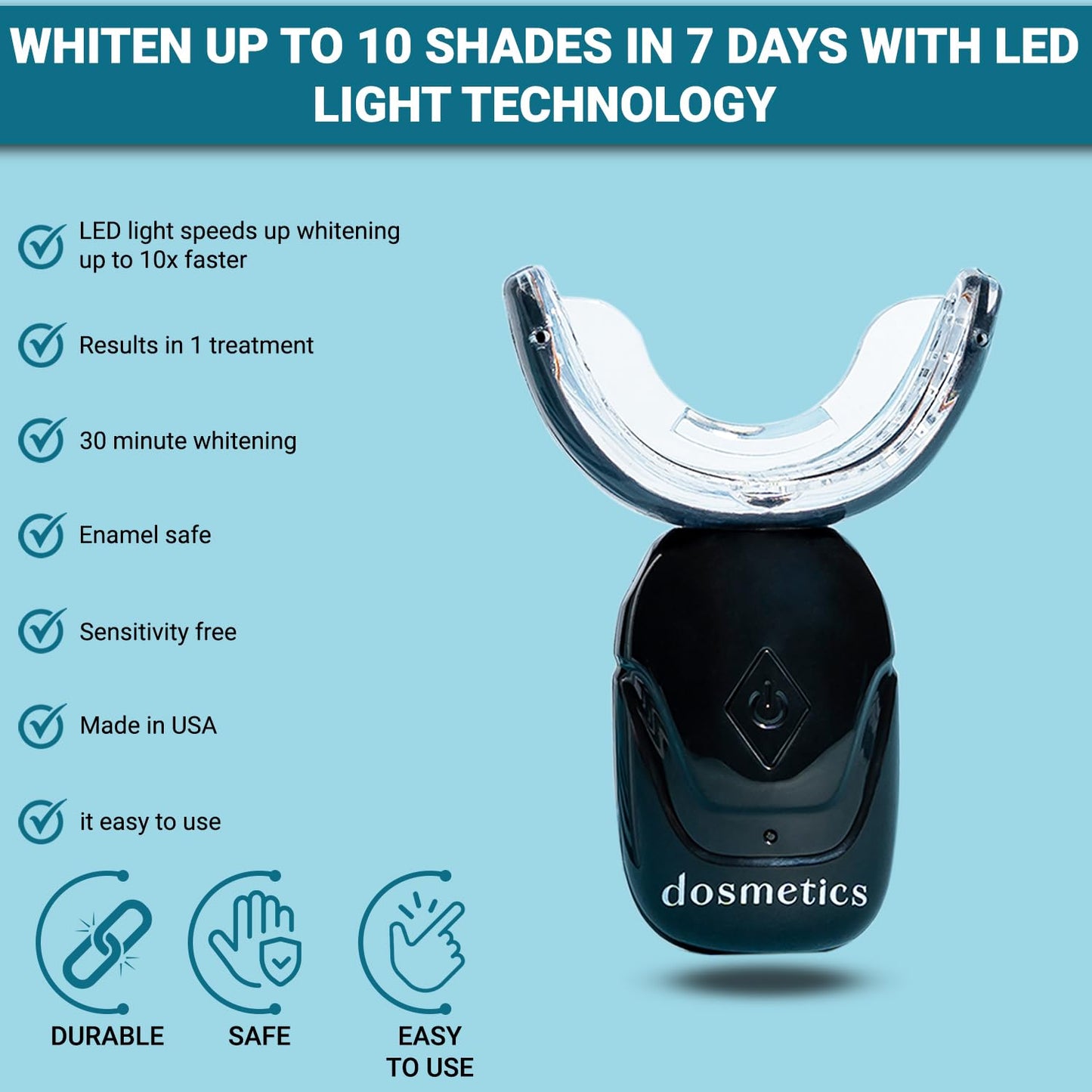 DOSMETICS Teeth Whitening Kit with LED Light – 4 Carbamide Peroxide Gel Pens & Wireless Mouthpiece