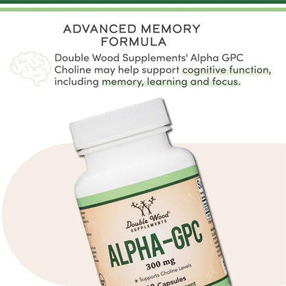 Alpha GPC Choline Brain Supplement - 60 Count, 600mg Servings | Double Wood