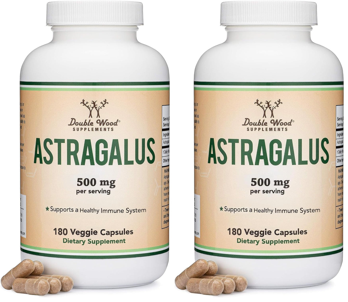 Double Wood Supplements Astragalus Immune Support 500mg – 180 Capsules Pack of 2 | Non-GMO, Gluten Free, Third-Party Tested