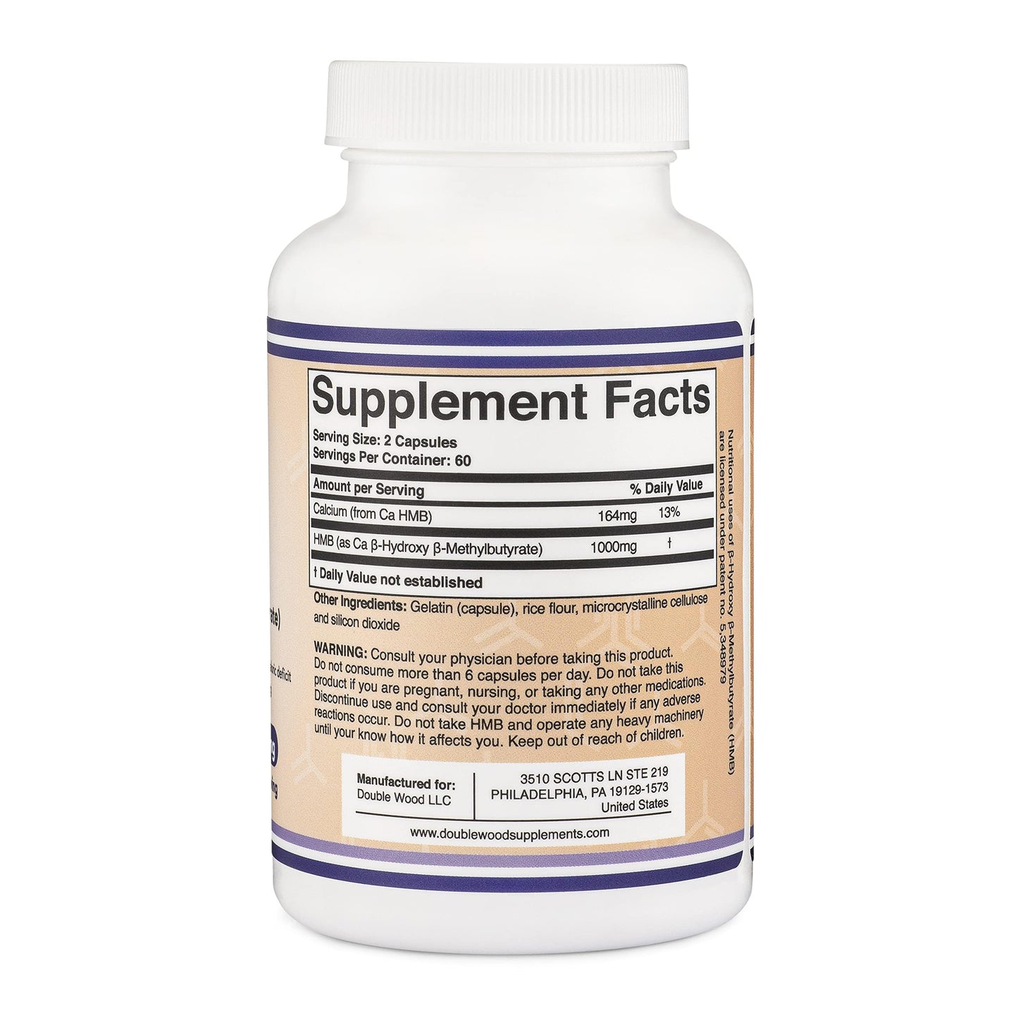 Double Wood HMB Supplement – 120 Capsules, 1000mg per Serving, Third-Party Tested