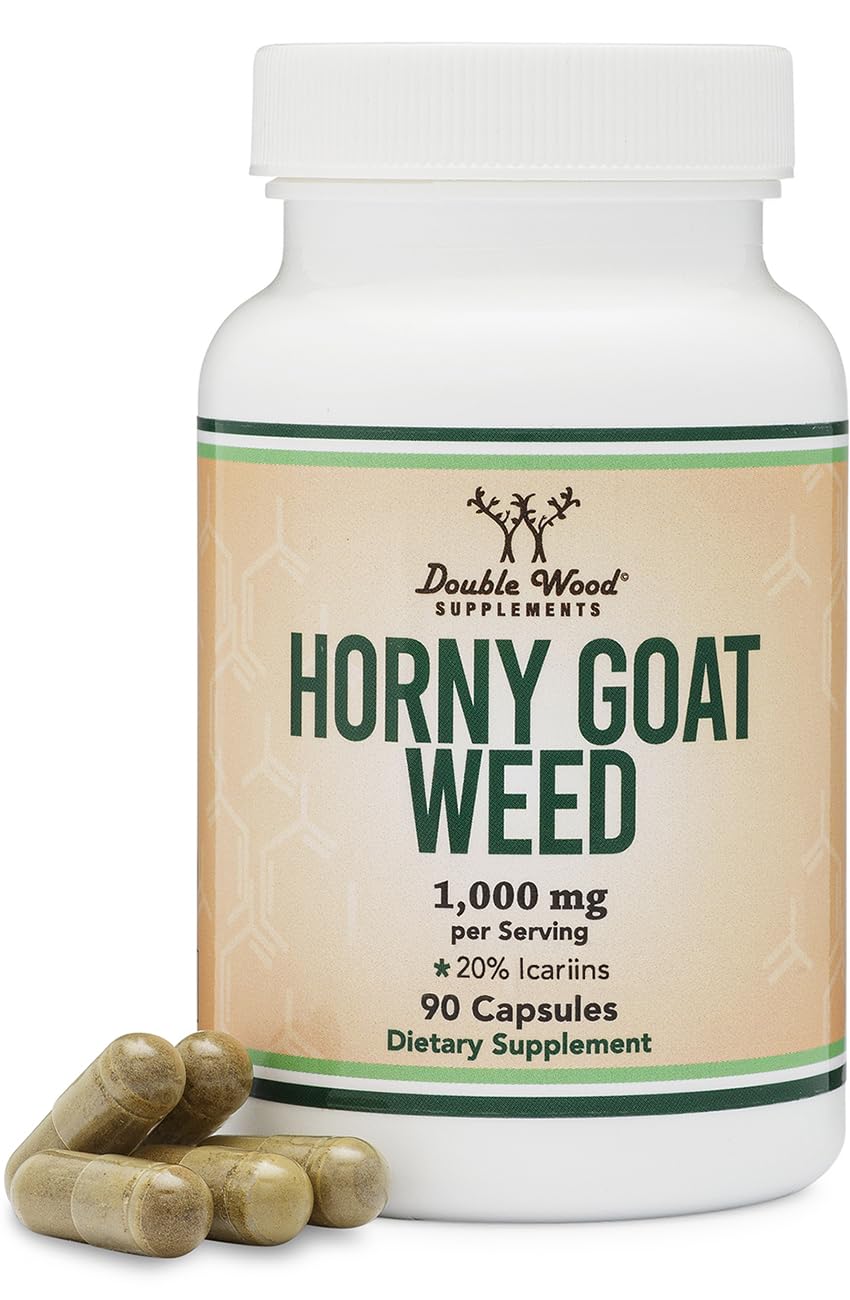 Horny Goat Weed for Men and Women - Max Strength Epimedium 20% Icariins, 1,000mg per Serving, 90 Capsules | Double Wood
