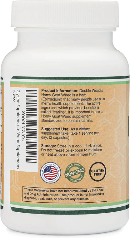 Horny Goat Weed for Men and Women - Max Strength Epimedium 20% Icariins, 1,000mg per Serving, 90 Capsules | Double Wood