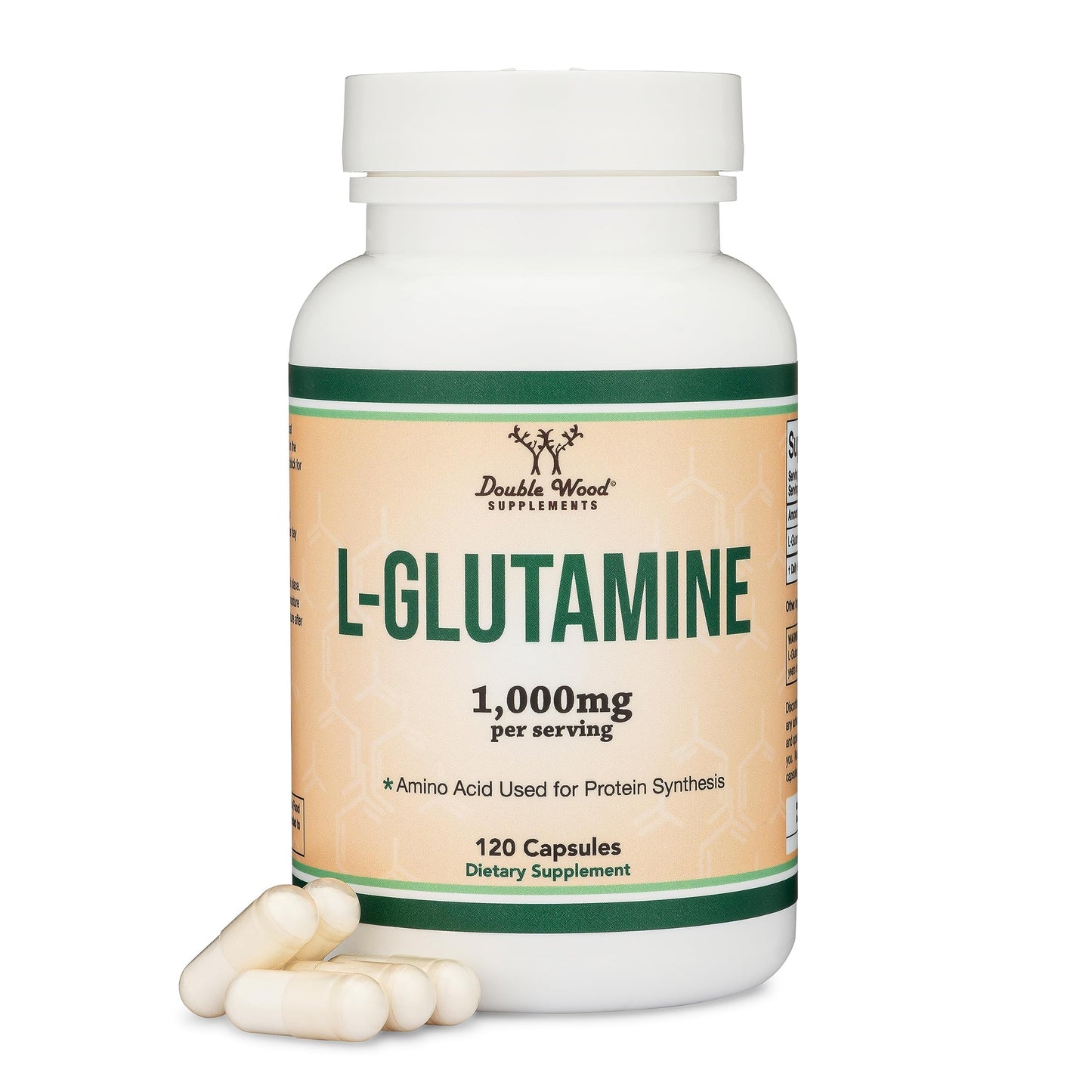 L Glutamine Capsules 1000mg - 120 Servings | Non-GMO, Gluten Free, Keto, Vegan | Double Wood