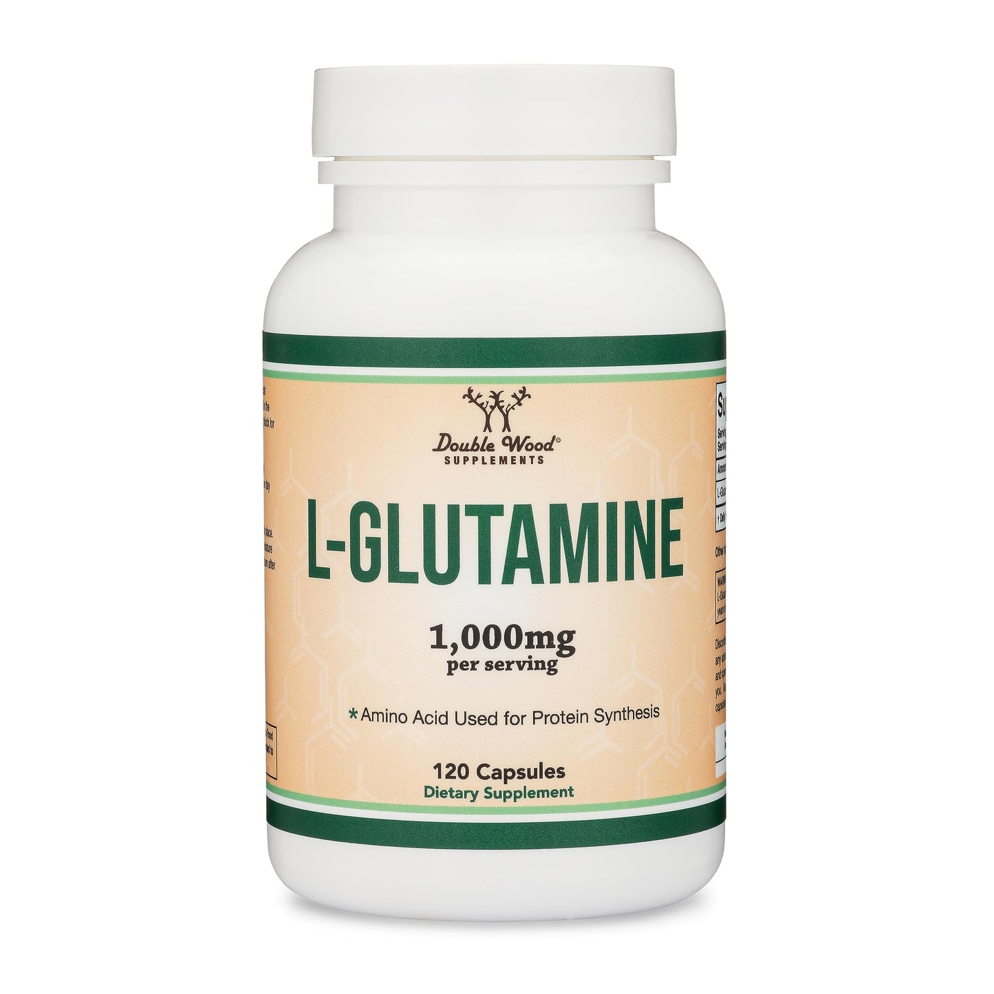 L Glutamine Capsules 1000mg - 120 Servings | Non-GMO, Gluten Free, Keto, Vegan | Double Wood