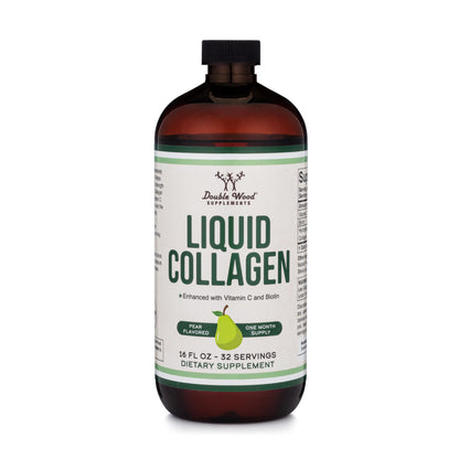 Double Wood Premium Liquid Collagen 2500mg + Biotin - 32 Servings (Grass-Fed, Sugar Free Pear)