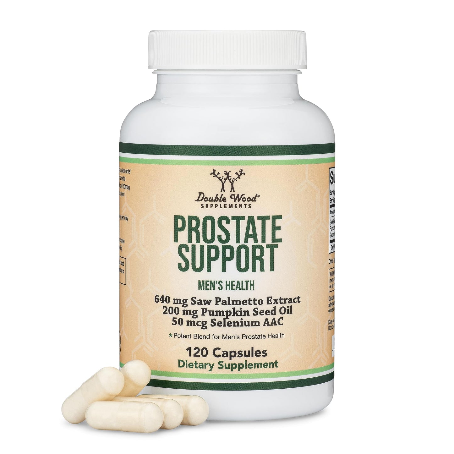 Prostate Support Supplement for Men (120 Capsules) – One Daily Serving | Saw Palmetto, Pumpkin Seed Oil, Selenium | Double Wood