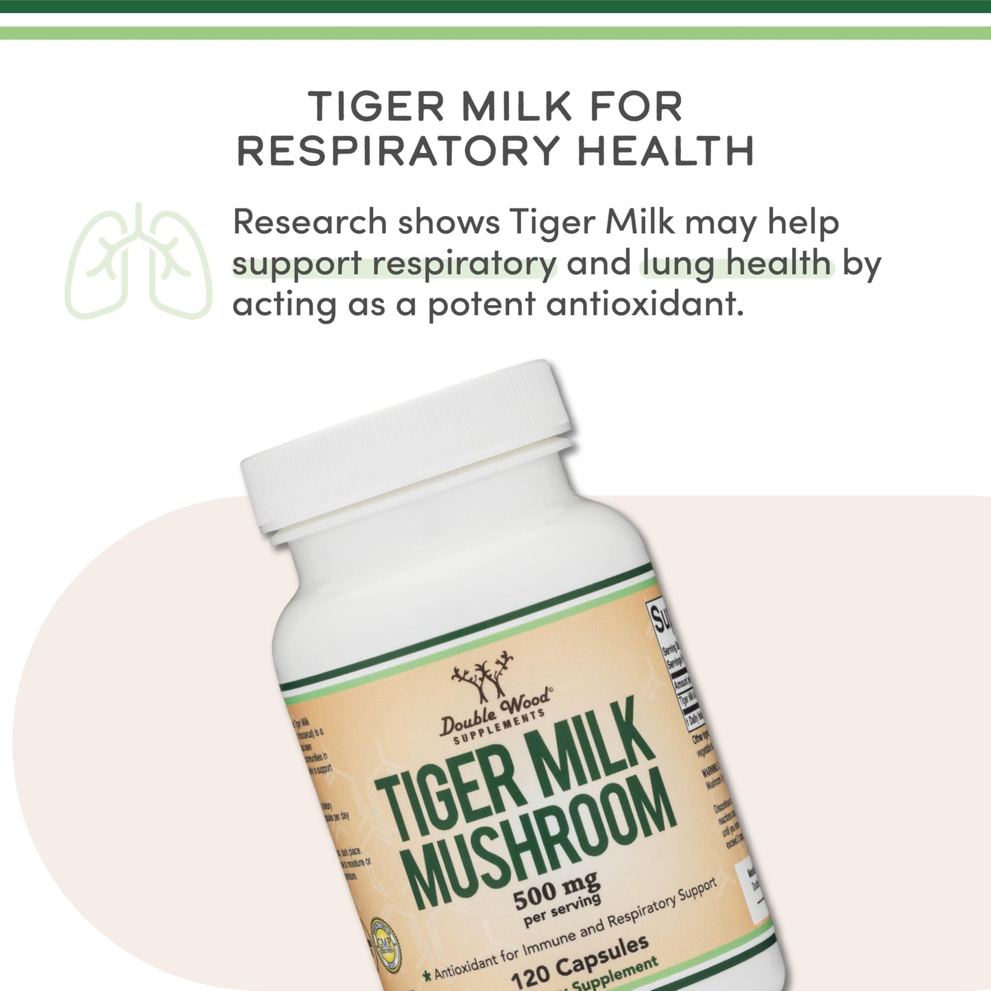 Double Wood Tigers Milk Mushroom 500mg – 120 Capsules | Respiratory & Lung Health