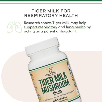 Double Wood Tigers Milk Mushroom 500mg – 120 Capsules | Respiratory & Lung Health