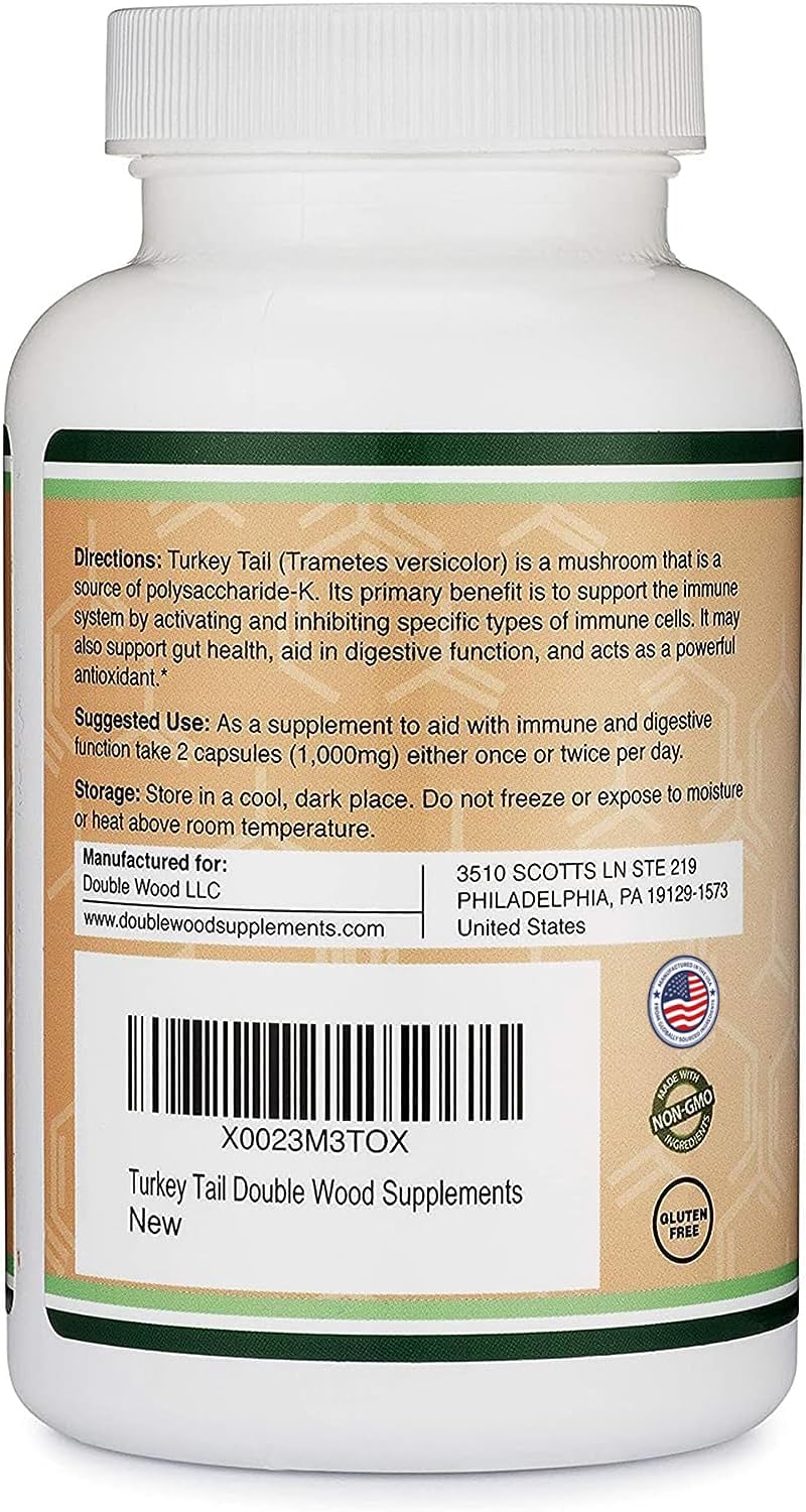 Turkey Tail Mushroom Supplement - 120 Capsules (2 Month Supply) | Double Wood