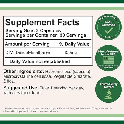 DIM 400mg – Estrogen Blocker & Hormonal Acne for Men & Women | Double Wood 60 Capsules