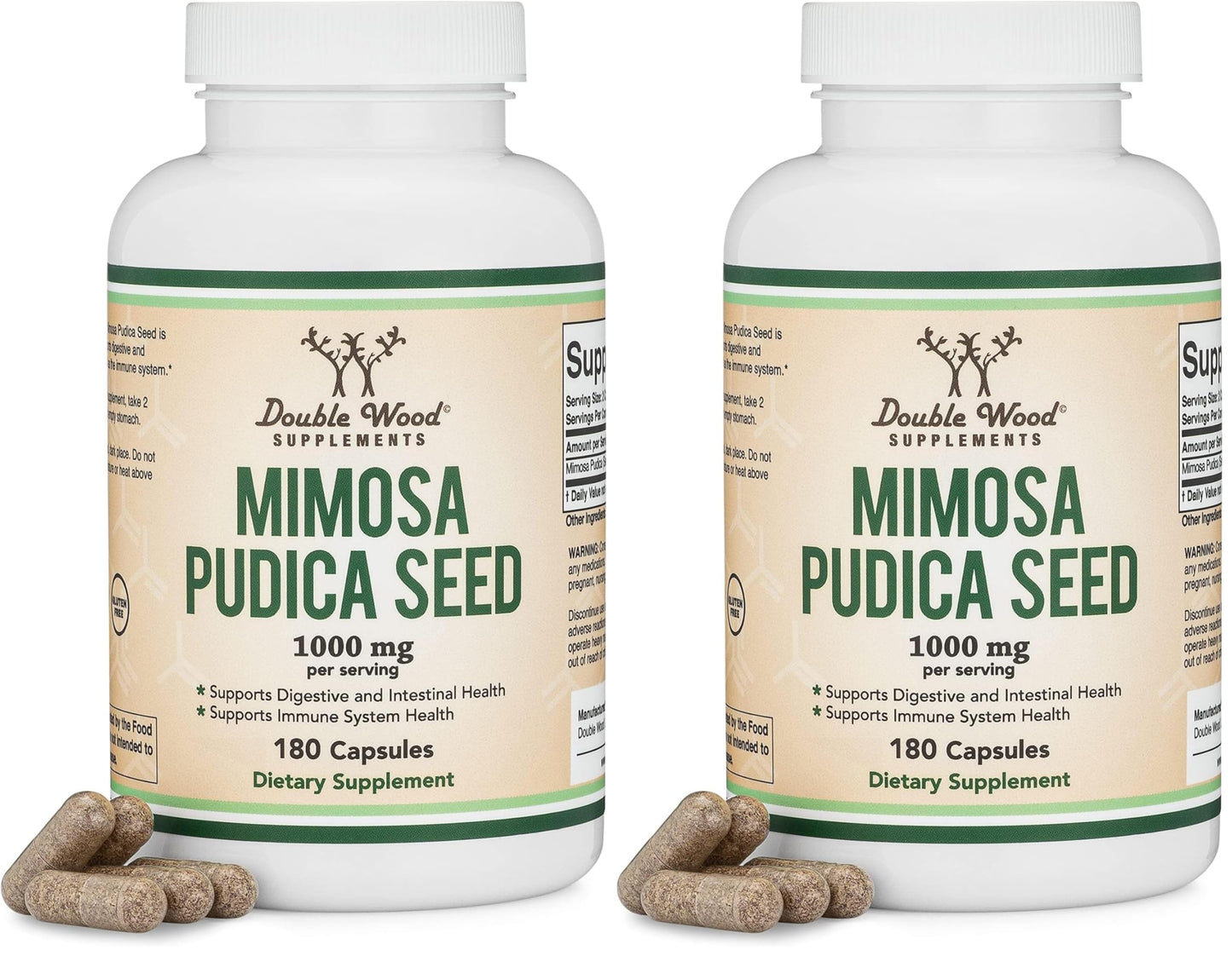 Double Wood Mimosa Pudica Seed Capsules 1000mg – Digestive Support – Pack of 2 (360 Capsules)