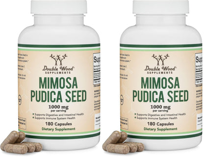 Double Wood Mimosa Pudica Seed Capsules 1000mg – Digestive Support – Pack of 2 (360 Capsules)