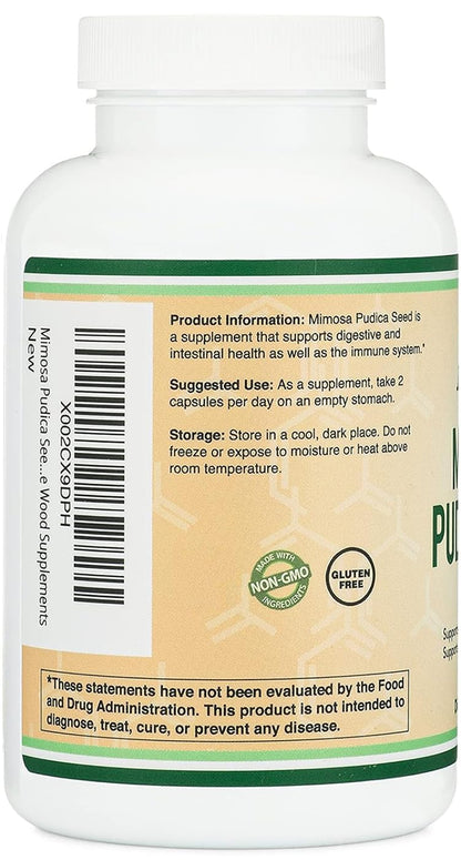 Double Wood Mimosa Pudica Seed Capsules 1000mg – Digestive Support – Pack of 2 (360 Capsules)