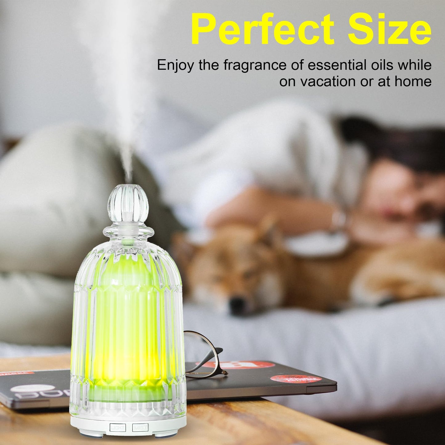 DOUDING 120ml Glass Essential Oil Diffuser | Auto Shut-Off, 7-Color LED, White Base