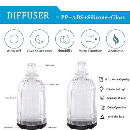 DOUDING 120ml Glass Essential Oil Diffuser | Auto Shut-Off, 7-Color LED, White Base