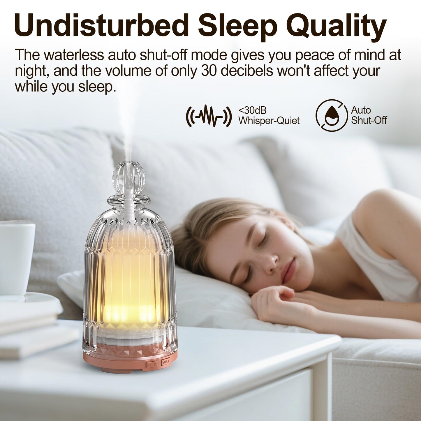 DOUDING 120ml Glass Essential Oil Diffuser | Auto Shut-Off, 7-Color LED | Bronze Base