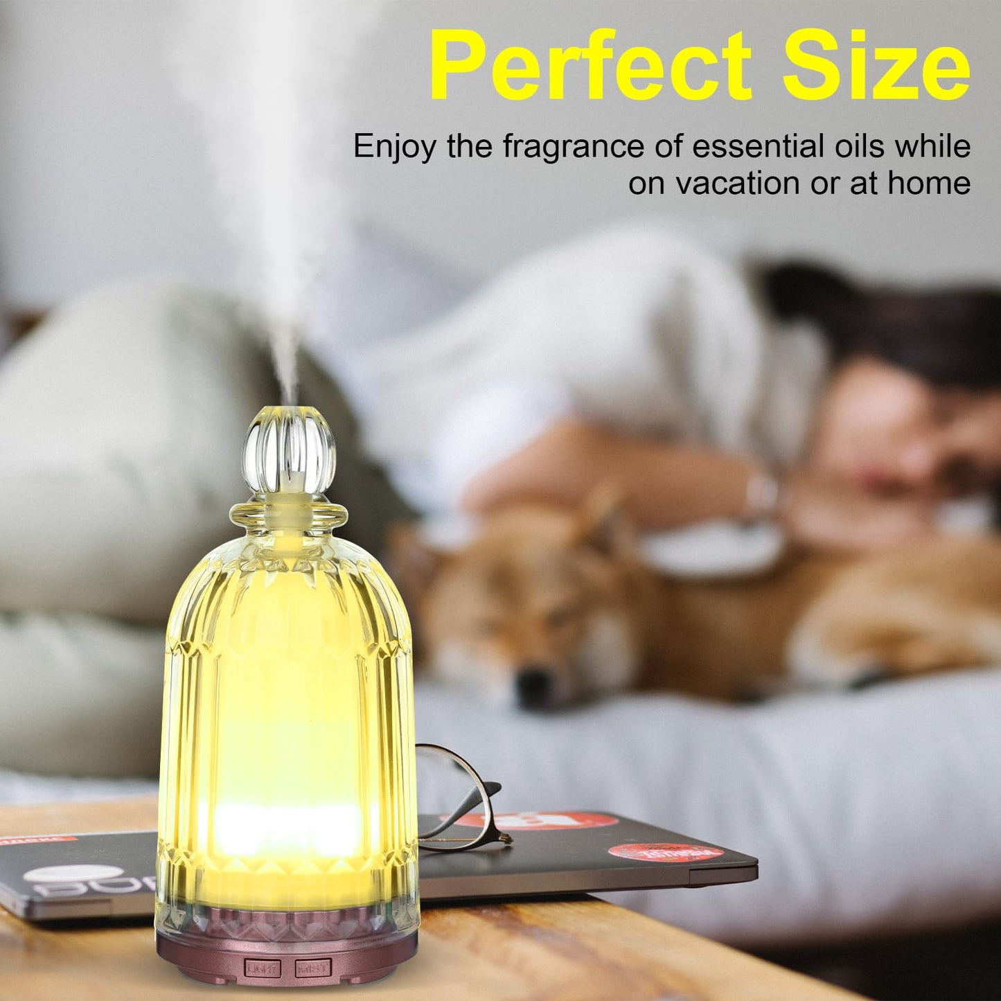 DOUDING 120ml Glass Essential Oil Diffuser | Auto Shut-Off, 7-Color LED | Bronze Base