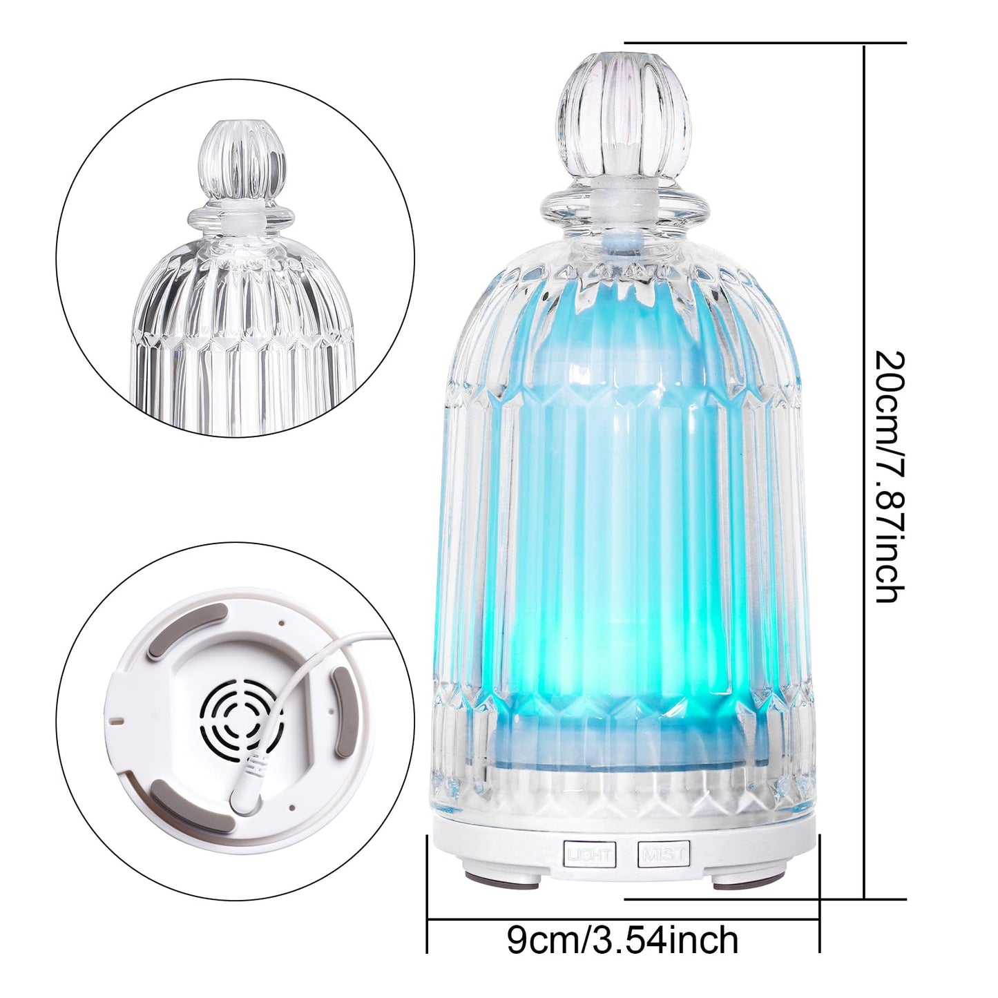 DOUDING 120ml Glass Essential Oil Diffuser | Auto Shut-Off, 7-Color LED, White Base