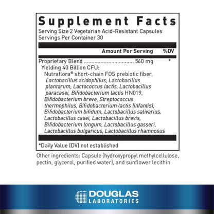 Douglas Laboratories Multi-Probiotic 40 Billion – Synbiotic Probiotics & Prebiotics for Gut Health | 60 Vegetarian Acid-Resistant Capsules