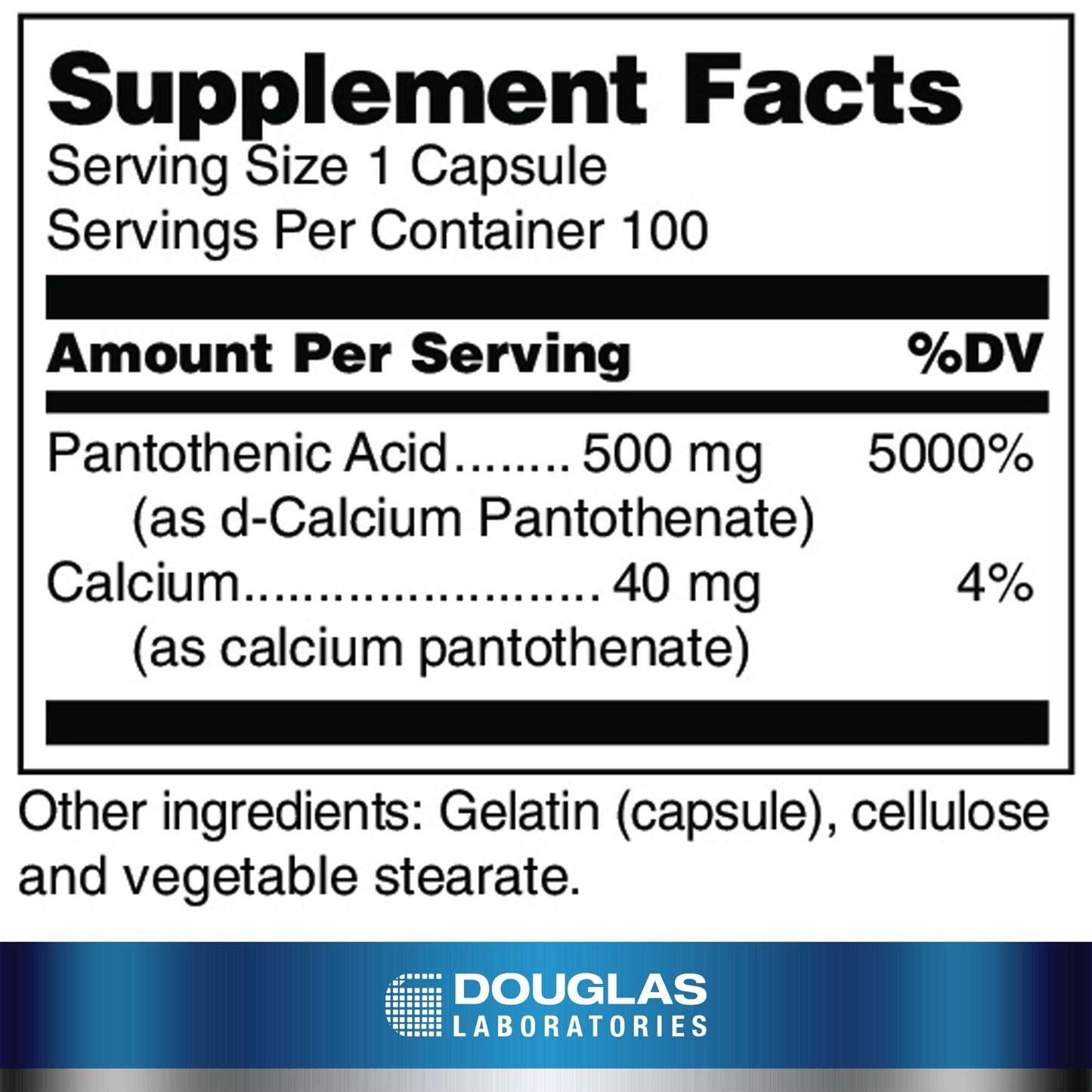 Pantothenic Acid 500 mg (Vitamin B5) – Douglas Laboratories | 100 Capsules